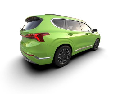 Gri arka planda yeşil bir arazi aracı. 3d oluşturma