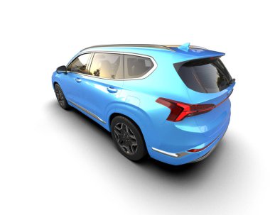 Beyaz arka planda mavi bir cip. 3d oluşturma