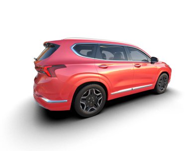 Kırmızı lüks SUV beyaz arka planda izole edilmiş. 3D görüntüleme - illüstrasyon