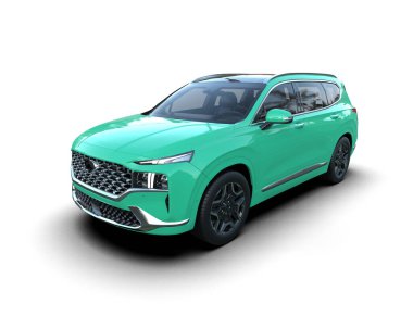 Beyaz arka planda bir araba. 3d oluşturma