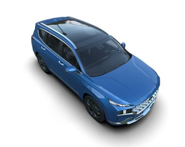 Araba modern şehir mavisi arka plan. Ön manzara. 3D görüntüleme - illüstrasyon