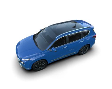 mavi modern araba beyaz arka planda izole edilmiş.