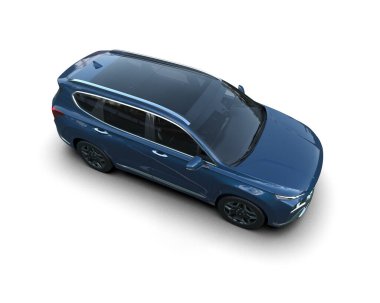 Mavi modern araba. Beyaz arka planda aile cipi 3 boyutlu görüntüleme