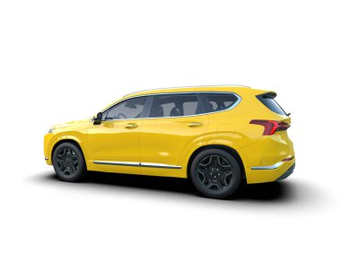 Modern sarı şehir arabası - arka manzara. 3d oluşturma