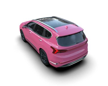 Yaratıcı tasarımın için boş yüzeyi olan pembe şehir arabası. 3d oluşturma