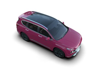 Beyaz arka planda gölgesi olan pembe spor araba.