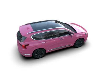 Beyaz arka planda pembe spor araba. 3d illüstrasyon.