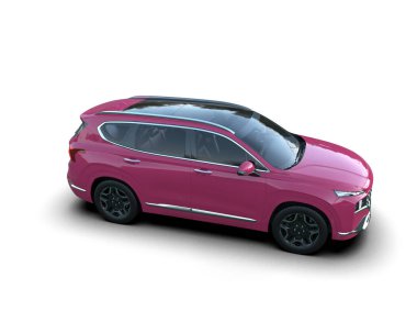 Beyaz arka planda izole edilmiş modern pembe araba. 3 Boyutlu Hazırlama.