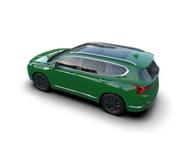 Beyaz arka planda boş ekranlı yeşil spor araba..