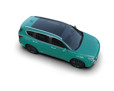 yeşil araba beyaz arkaplanda izole edildi.