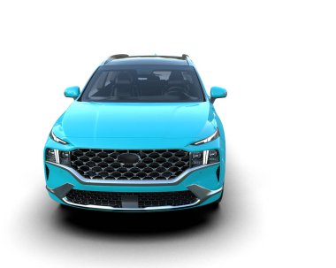 Modern araba arka planda izole edilmiş. 3D görüntüleme - ön görünüm.