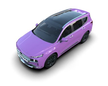 Pembe modern araba tasarım için beyaz bir arkaplanda izole edilmiş.