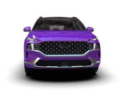 beyaz arkaplanda izole edilmiş mor SUV arabası 3 boyutlu görüntüleme