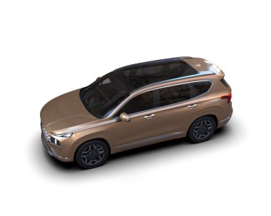 Beyaz izole edilmiş stüdyo arka planında üç boyutlu bir araba..