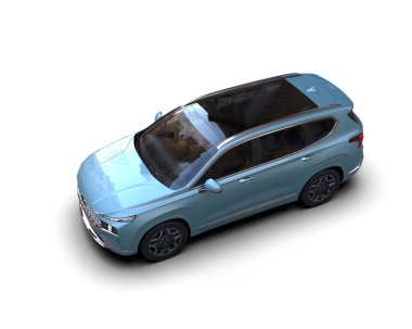 Beyaz arka planda izole edilmiş modern bir konsepte sahip 3 boyutlu bir SUV çizimi