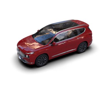 Kırmızı ve siyah renkli modern küçük aile arabası. 3d oluşturma