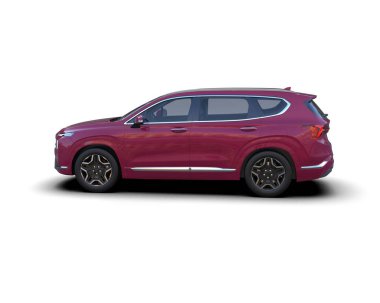 Kırmızı SUv beyaz arka planda izole edildi. 3 boyutlu görüntüleme - illüstrasyon