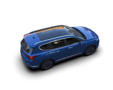 Reklamınız veya markanız için beyaz boş yüzeyi olan modern mavi şehir lüks arabası