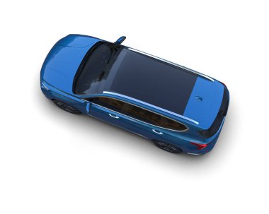 Beyaz arka planda mavi lüks bir araba. 3d illüstrasyon