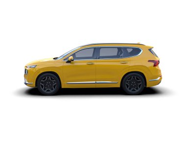 Sarı lüks araba, beyaz arka planda sedan. 3d oluşturma