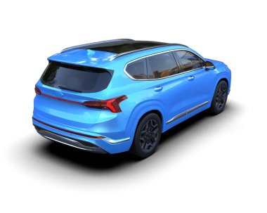 Beyaz arka planda izole edilmiş mavi lüks araba. 3d oluşturma