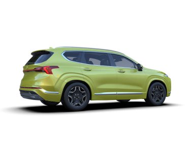 Beyaz arka planda yeşil, lüks bir spor araba. 3d oluşturma