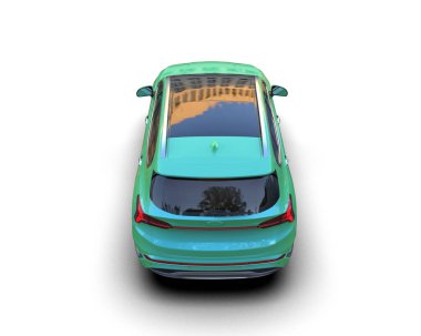 Şehirde mavi ve beyaz arka planda bir araba