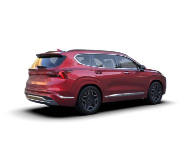 Kırmızı araba beyaz arka planda izole edildi.