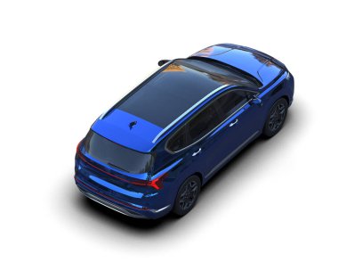 Mavi araba beyaz arka planda izole edilmiş. 3d illüstrasyon