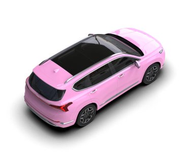 3 boyutlu pembe araba daha az beyaz arka planda ve arabalı.