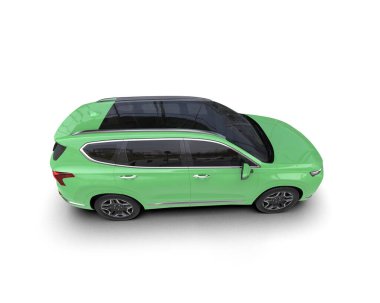 Beyaz arkaplanda yeşil SUV 'un 3 boyutlu resmi