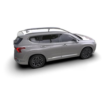 Modern küçük beyaz aile cipi. Uzun, çift dikiz açılı. Beyaz arka planda izole edilmiş. 3d oluşturma