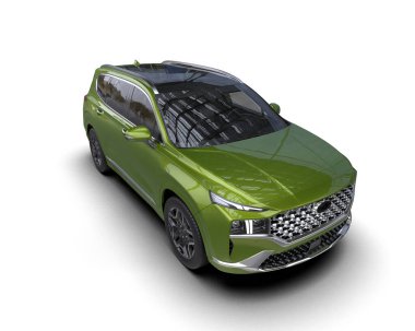 Tasarımın için beyaz yüzeyi olan yeşil şehir arabası. 3d oluşturma