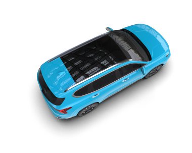 Mavi araba beyaz arka planda izole edilmiş. 3d illüstrasyon