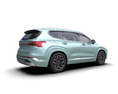 Mavi renkli bir cip arabası. 3d oluşturma