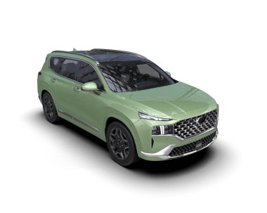 Uzun gölgeli yeşil bir arazi aracı. 3d oluşturma.