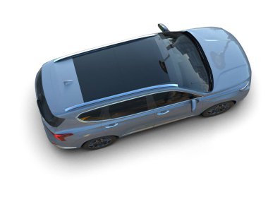 modern araba beyaz bir arka planda izole edilmiş ve cam bir yüzeye sahip. kırpma yolu ile 3d illüstrasyon.