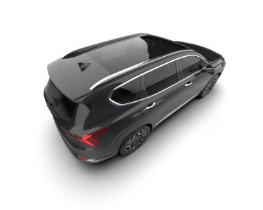 Modern araba beyaz arka planda izole edilmiş, siyah ve siyah arka manzaralı. 3d illüstrasyon