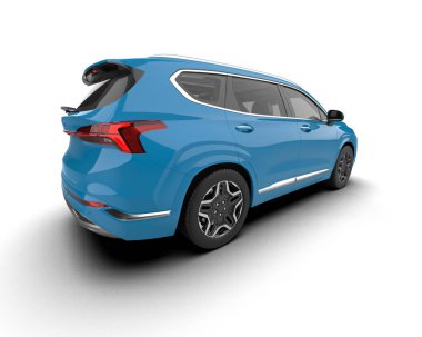 Beyaz arka planda mavi arazi aracı. 3d oluşturma.