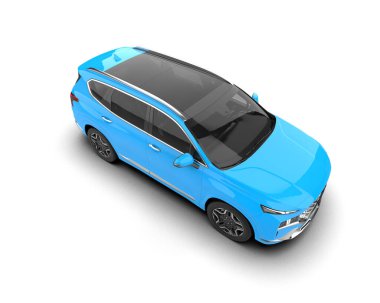 Beyaz arka planda mavi yüzeyi olan modern bir araba. Yan görünüş. 3d oluşturma.