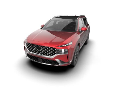 Beyaz arka planda modern kırmızı SUV. 3d oluşturma