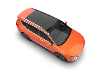 turuncu araba beyaz arka planda izole edildi - 3 boyutlu çizim - illüstrasyon