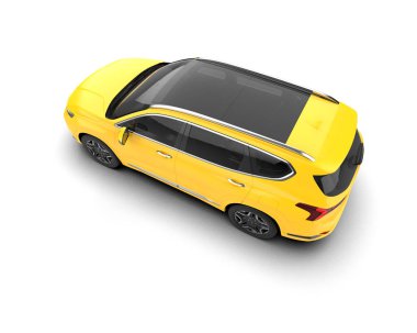 Beyaz arka planda modern şehir arabası. Kentin gölgesi yansımalı 3D illüstrasyon