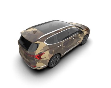 Modern kamuflajlı SUV arabası beyaz arka planda izole edildi