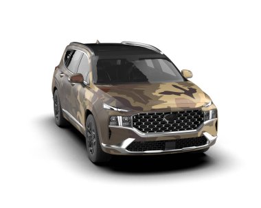 Modern kamuflajlı SUV arabası beyaz arka planda izole edildi