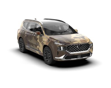 Modern kamuflajlı SUV arabası beyaz arka planda izole edildi