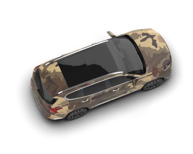 Modern kamuflajlı SUV arabası beyaz arka planda izole edildi