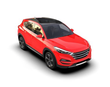 Beyaz arka planda kırmızı modern araba. Yan görünüş. 3 Boyutlu Hazırlama