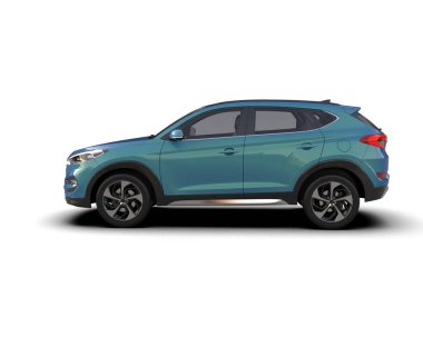 Mavi arka planı olan bir araba cipi. 3d oluşturma