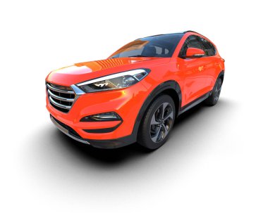 Beyaz izole edilmiş arka planda kırmızı spor arabanın 3 boyutlu resmi